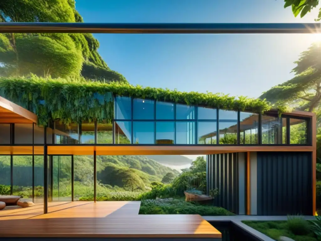 Arquitectura sostenible: lujo moderno en equilibrio Impresionante arquitectura moderna con materiales sostenibles y diseño innovador