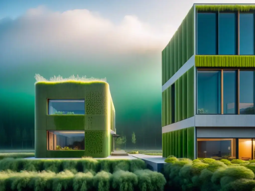Innovadora arquitectura sostenible con bioreactores de microalgas, resaltando los beneficios de las microalgas en la arquitectura