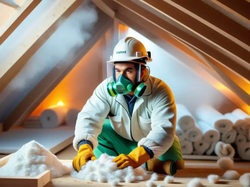 Instalación de aislamiento ecológico en ático residencial Instalación de aislamiento de fibra de celulosa en ático residencial