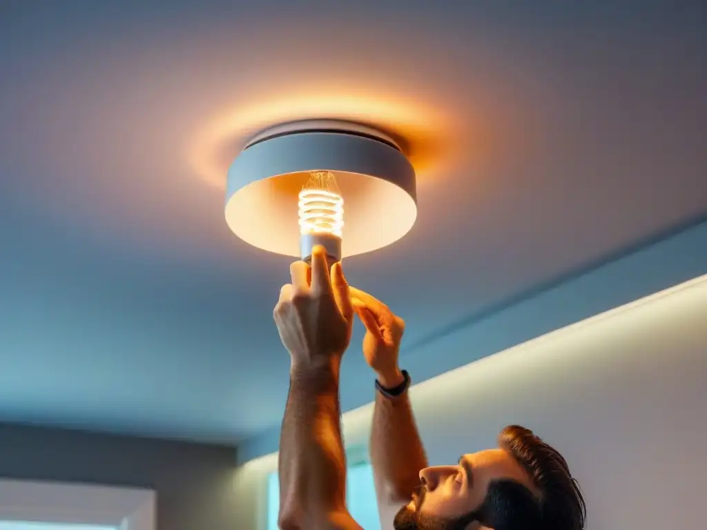 Instalación de bombilla LED: Eficiencia energética en casa con una luz cálida y acogedora