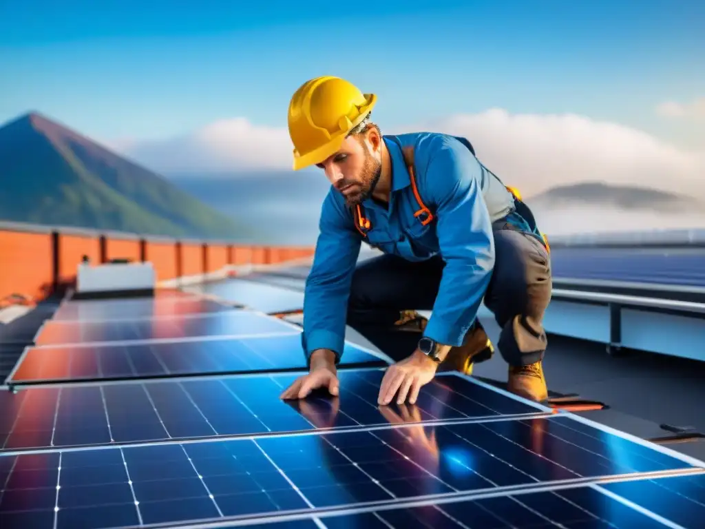 Instalación detallada de panel solar con tecnología sostenible en tejado