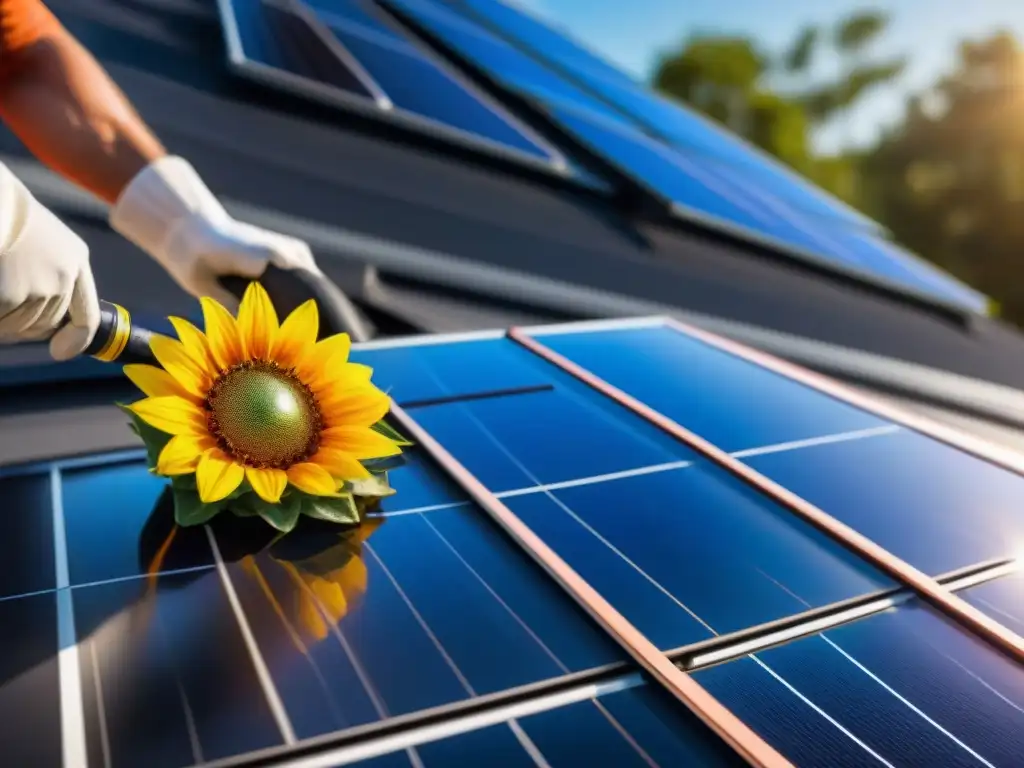 Instalación de panel solar en techo de casa ecológica con seguro para viviendas ecológicas