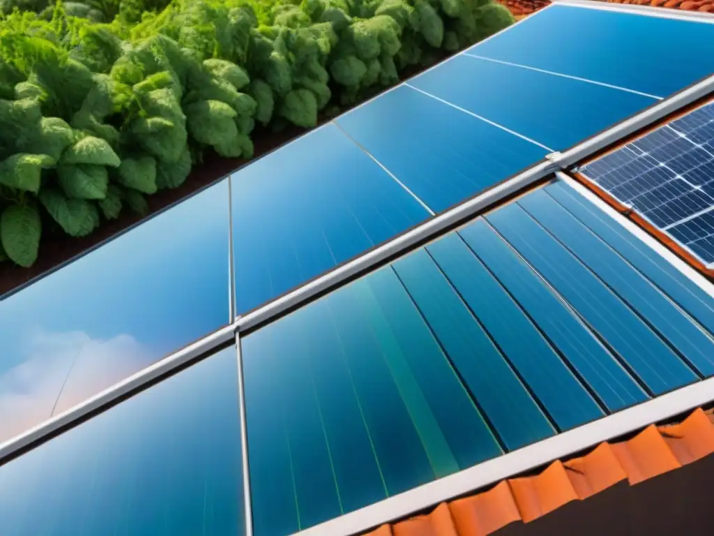 Instalación de paneles solares de alta tecnología en edificio ecológico