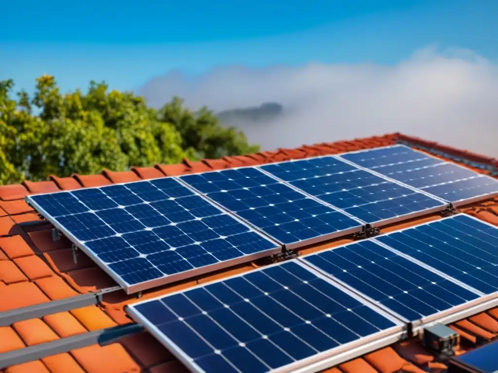 Instalaciones solares para hogares: paneles brillantes en tejado residencial, conectados al sistema eléctrico