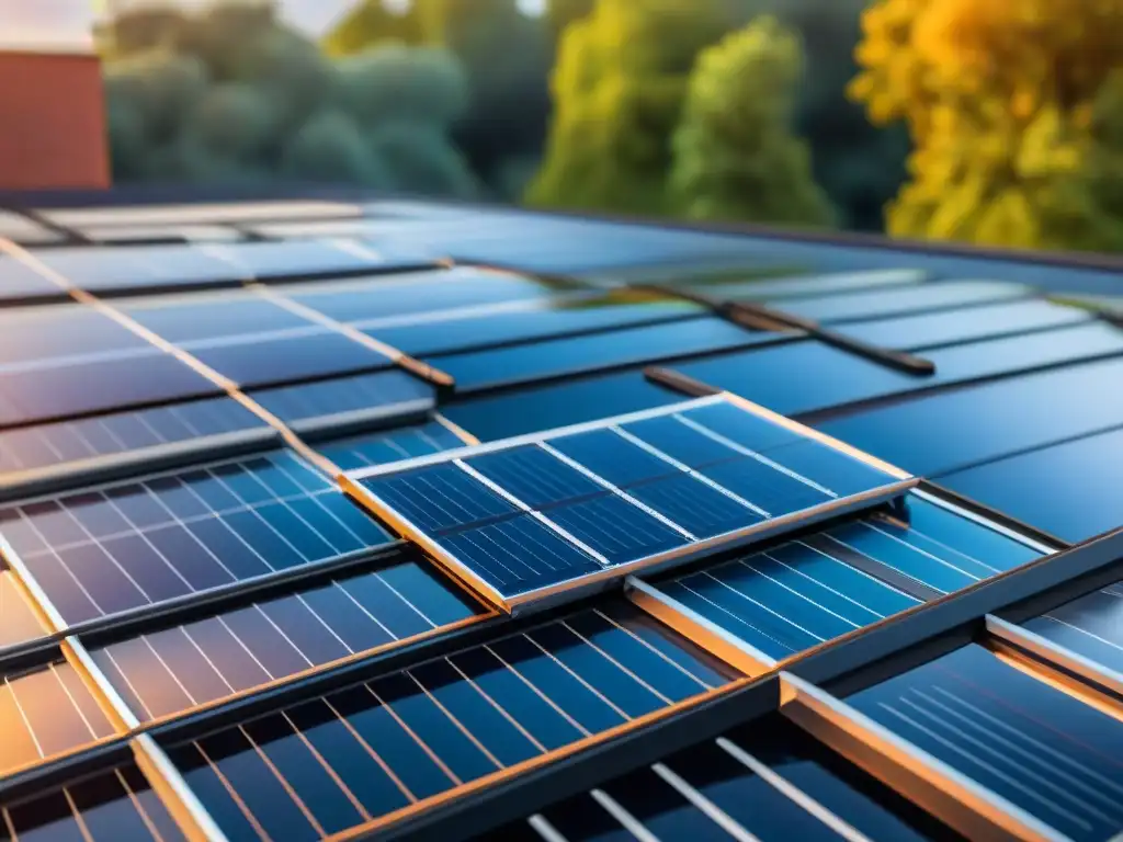 Integración de paneles solares en arquitectura moderna, reflejando eficiencia y sostenibilidad