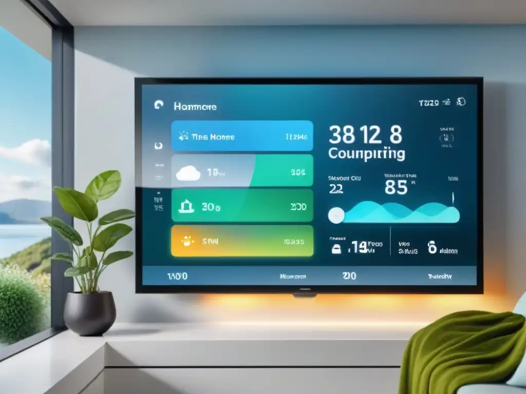 Interfaz futurista de eficiencia energética con inteligencia artificial en un hogar inteligente moderno