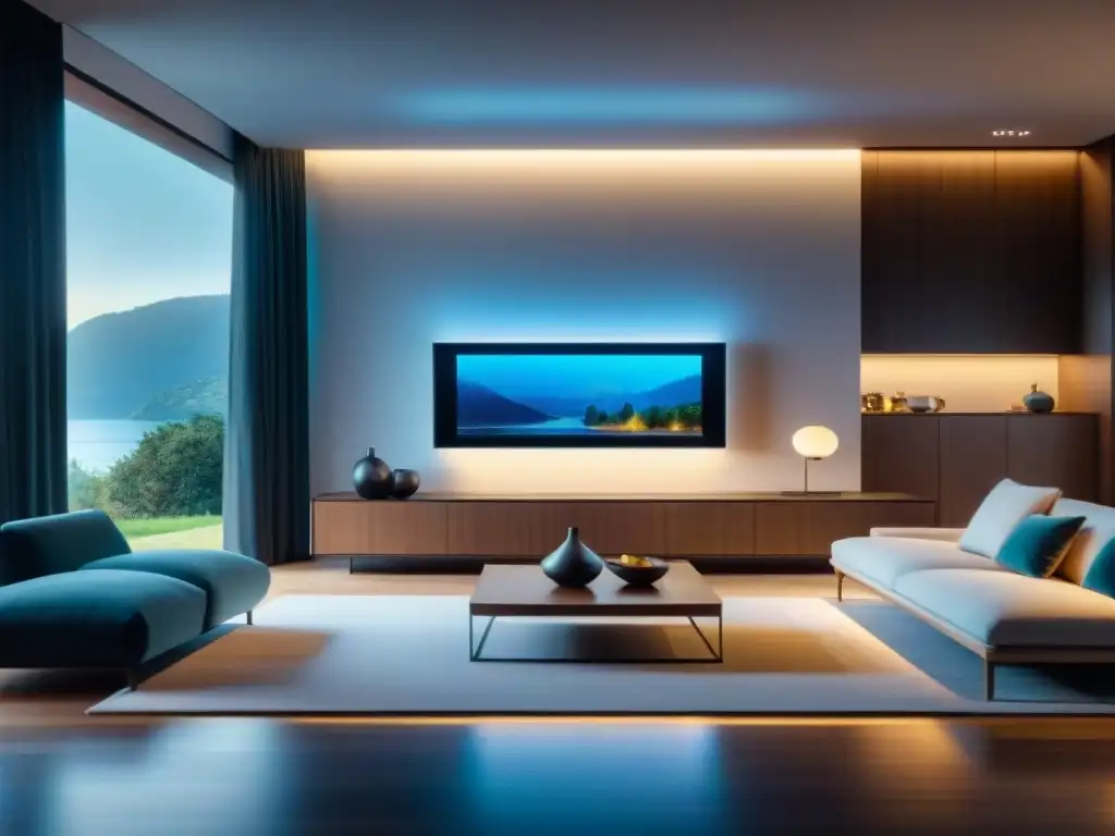 Interior de casa inteligente moderna con tecnología Smart Home eficiente energía y diseño minimalista futurista