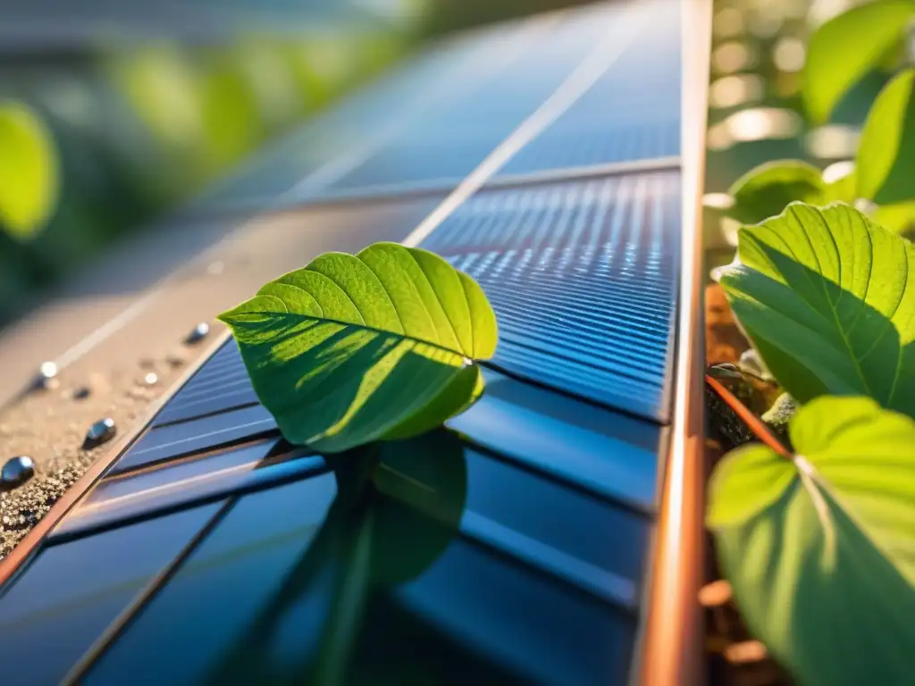 Intrincado panel solar reflejando la luz entre la exuberante vegetación, creando una imagen armoniosa de microgeneración de energía sostenible