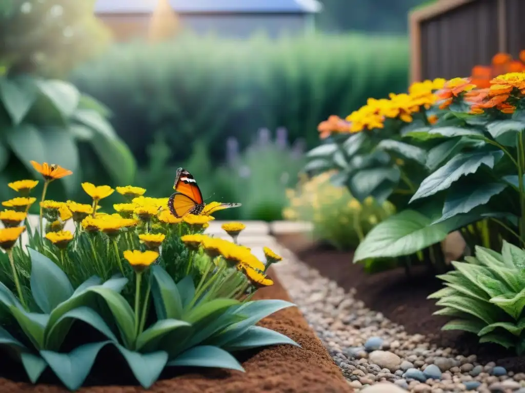 Un jardín exuberante que muestra los principios de diseño de jardines sostenibles con armonía y belleza