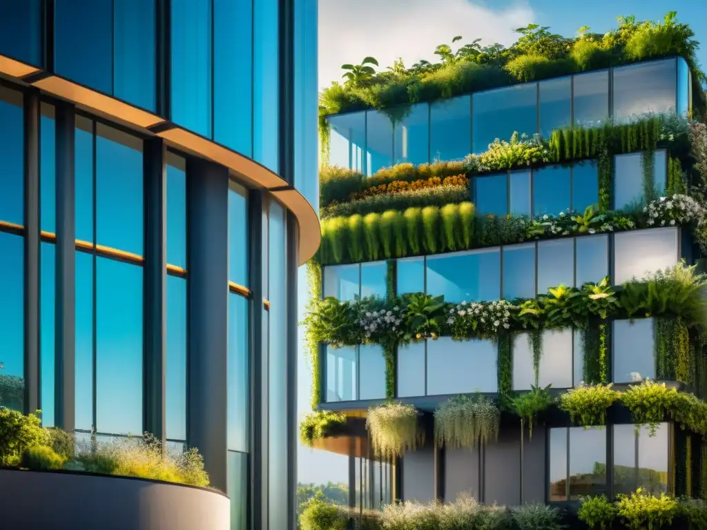 Jardines colgantes en arquitectura ecológica: diseño moderno de un rascacielos futurista con hermosos jardines verdes colgantes