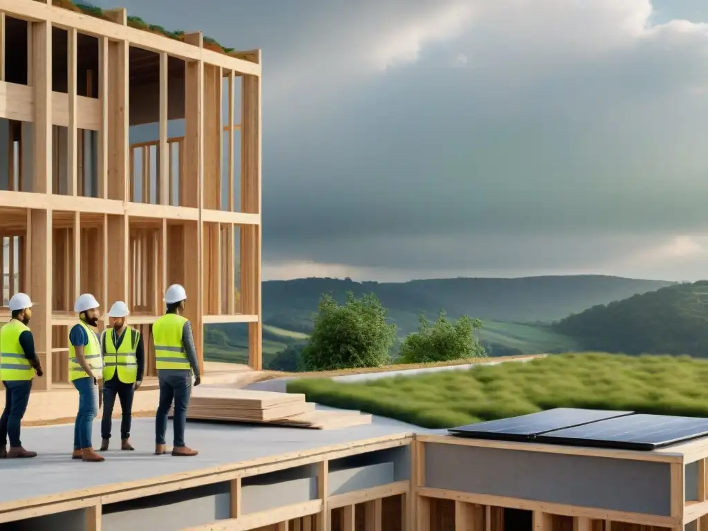 Jóvenes ingenieros y arquitectos en construcción sostenible, fusionando tradición e innovación