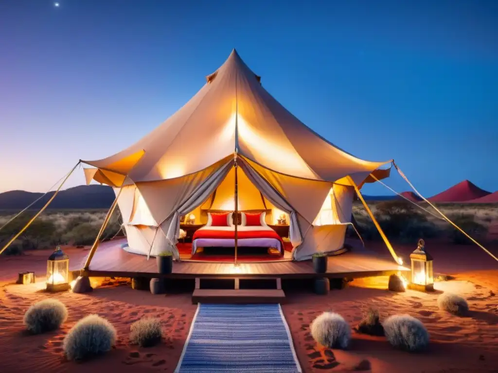 Un lujoso glamping ecológico en Australia, rodeado de desierto rojo bajo un cielo azul