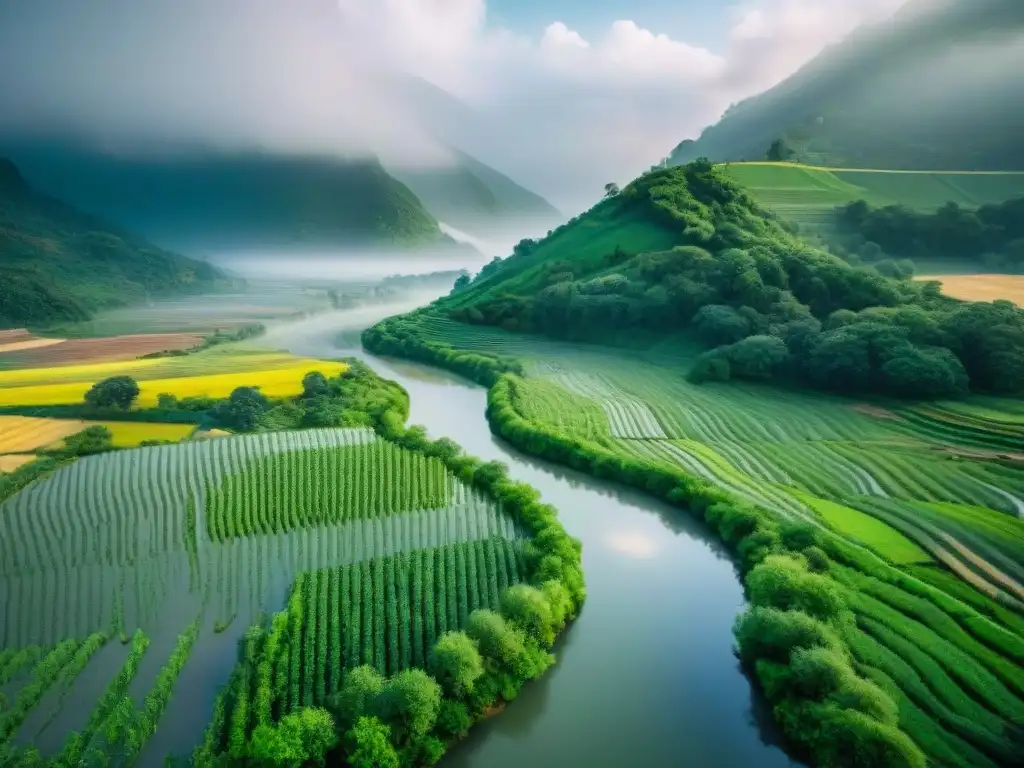 Maravilloso paisaje verde bajo la lluvia con sistemas innovadores de recolección agua lluvia