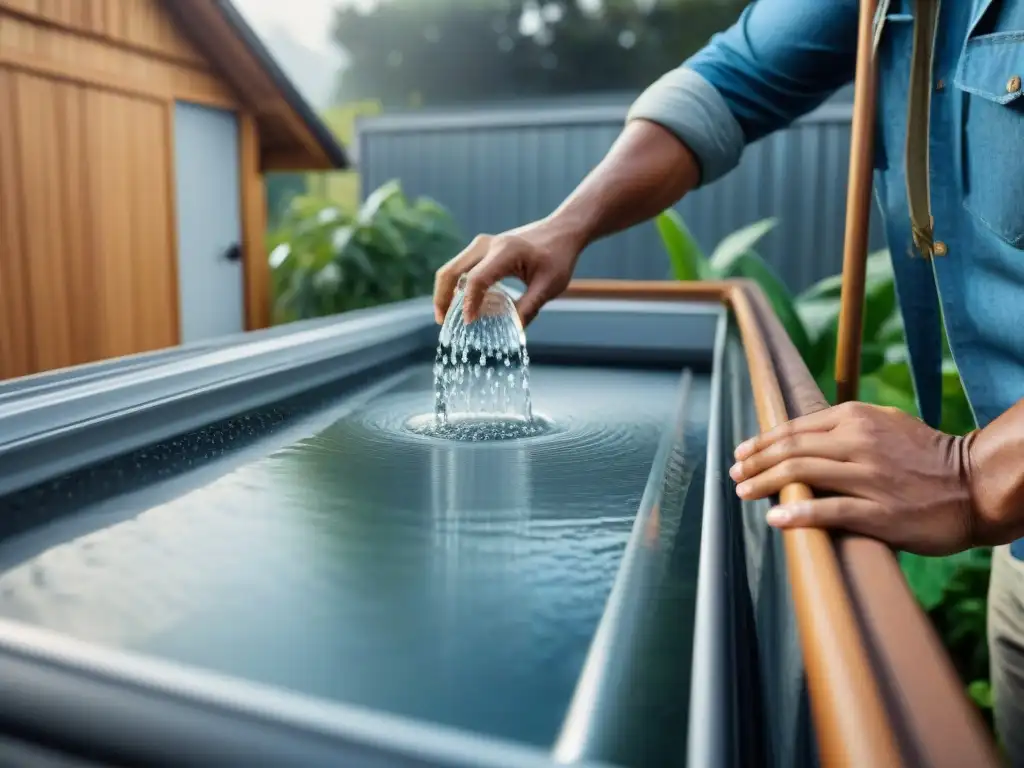 Un momento preciso: recolección de agua de lluvia en casa ecológica