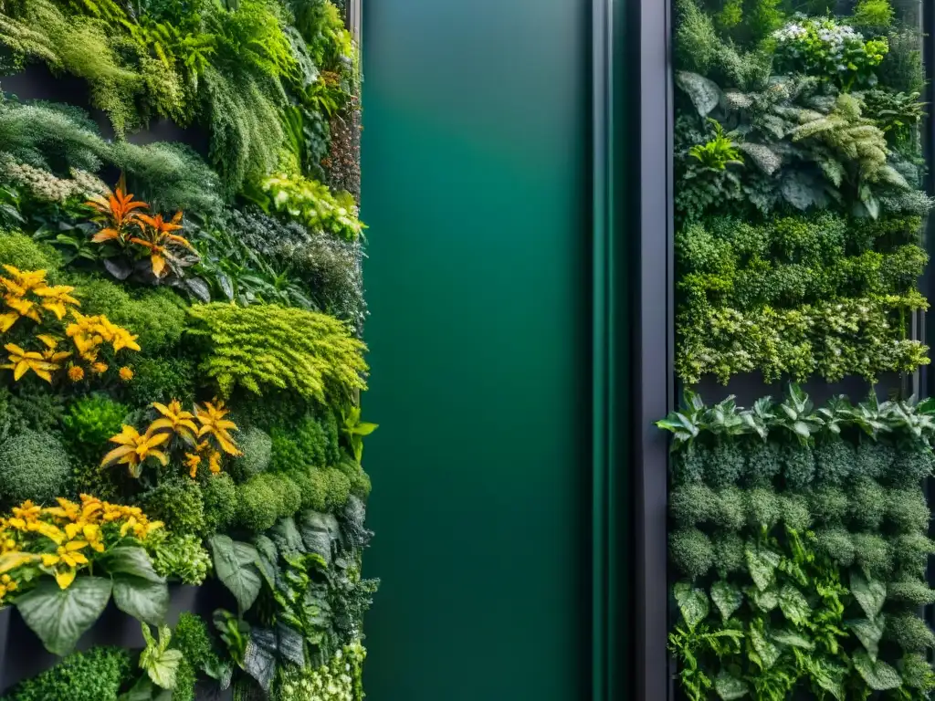 Muralla verde exuberante: detalle y belleza natural Un muro verde exuberante resaltando la belleza natural y tranquilidad del diseño biofílico