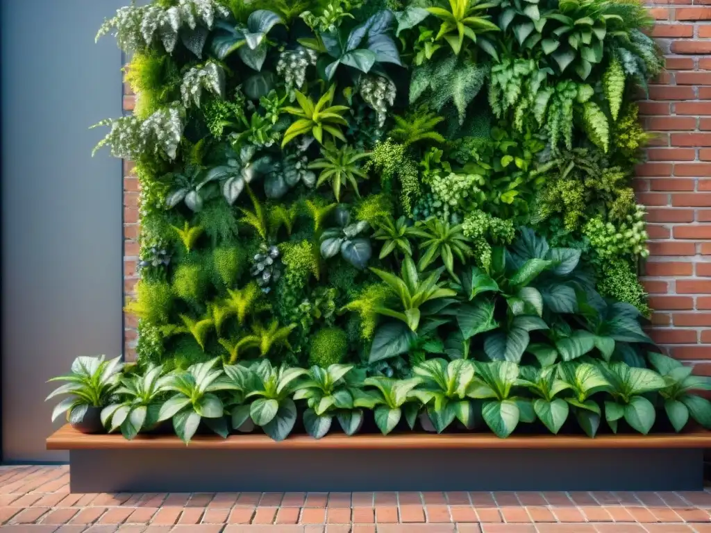 Un muro verde exuberante con plantas vibrantes, diseño biofílico para novatos