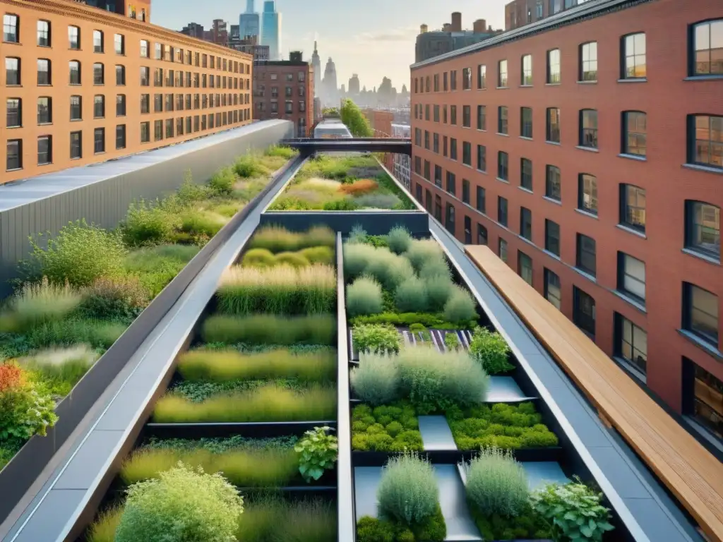 Un oasis de vegetación y arte en High Line Park, ejemplo de Parques urbanos sostenibles en arquitectura