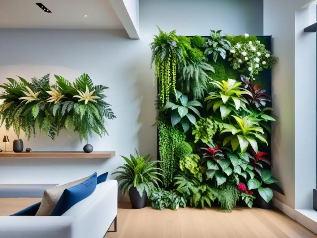 Un oasis de diseño interior moderno y elegante con un impresionante muro verde