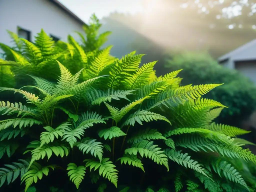 Un oasis de plantas verdes vibrantes en sistema de filtración de aguas grises