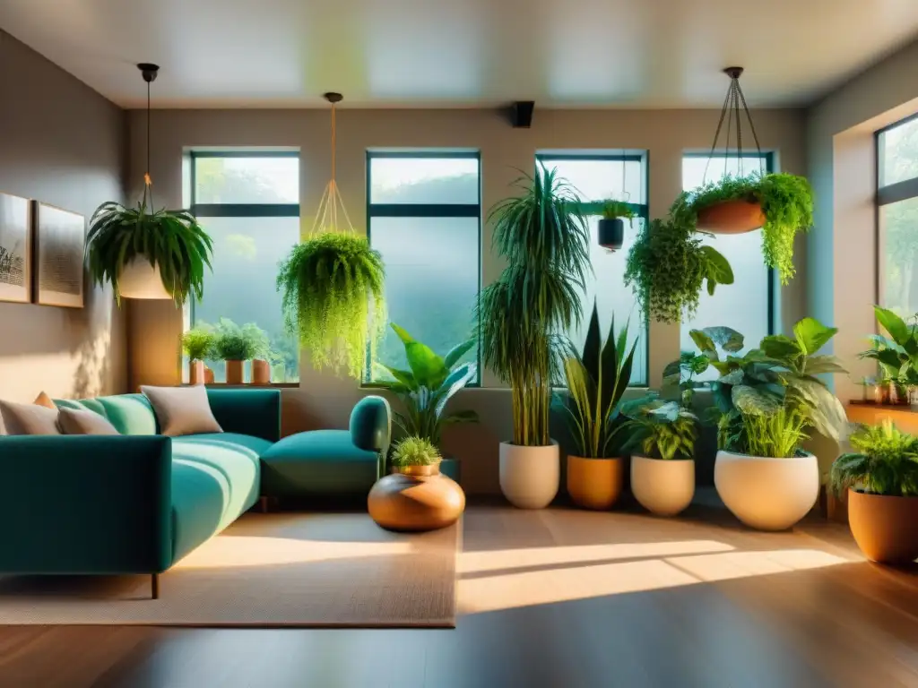 Un oasis de serenidad en casa con Diseño Biofílico para Hogar Saludable: plantas exuberantes, luz solar y armonía