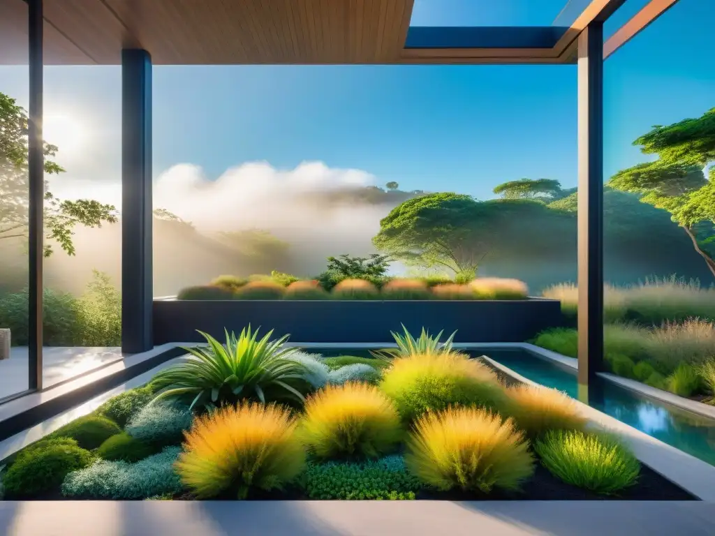 Arquitectura bioclimática: fusión perfecta entre naturaleza y diseño Un oasis de tranquilidad donde la arquitectura moderna se fusiona con la exuberante vegetación