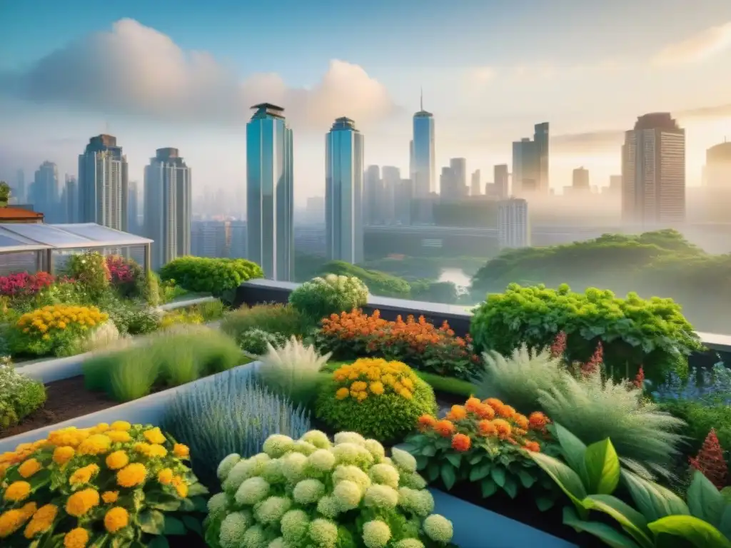 Un oasis de tranquilidad entre rascacielos: un pequeño jardín urbano floreciente en la azotea