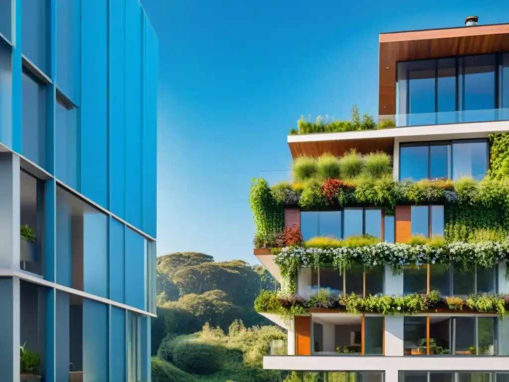 Un oasis urbano: tecnología verde en viviendas sostenibles con paneles solares, jardines verticales y arquitectura ecoamigable