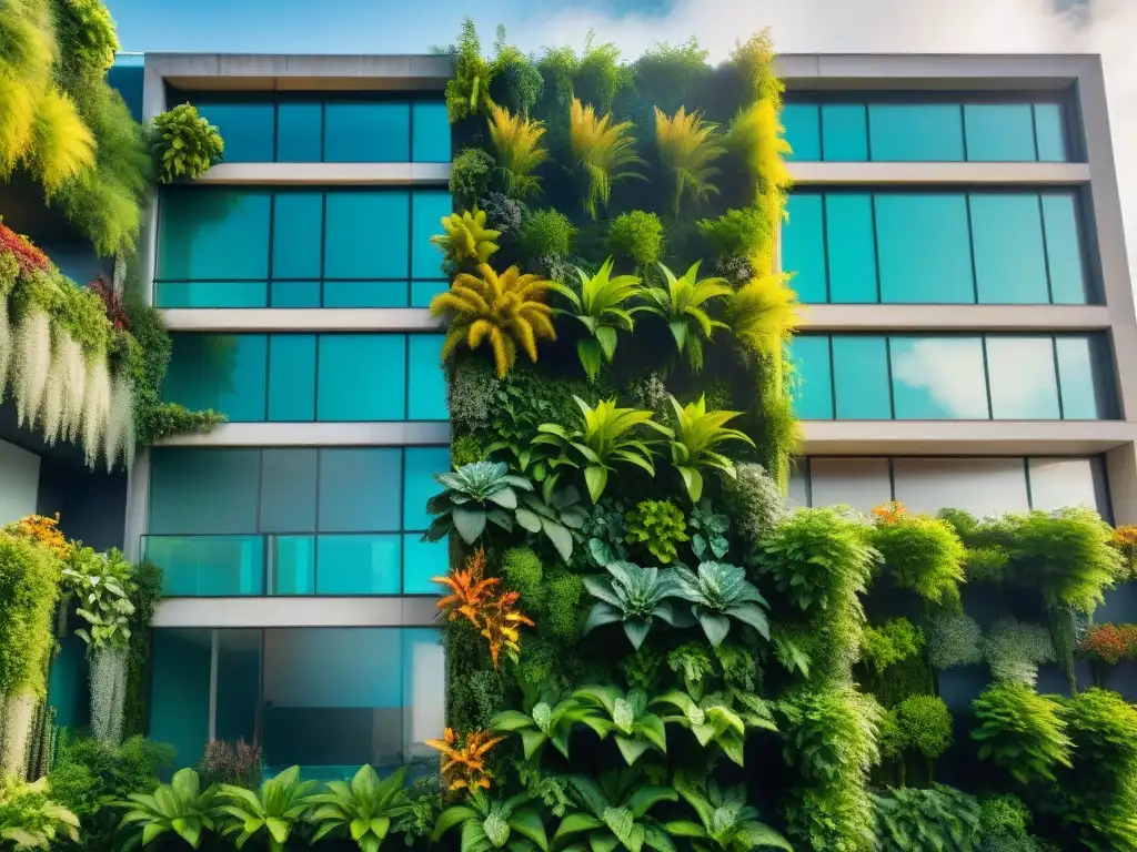 Un oasis verde en la ciudad: jardín vertical lleno de vida, purificando el aire urbano