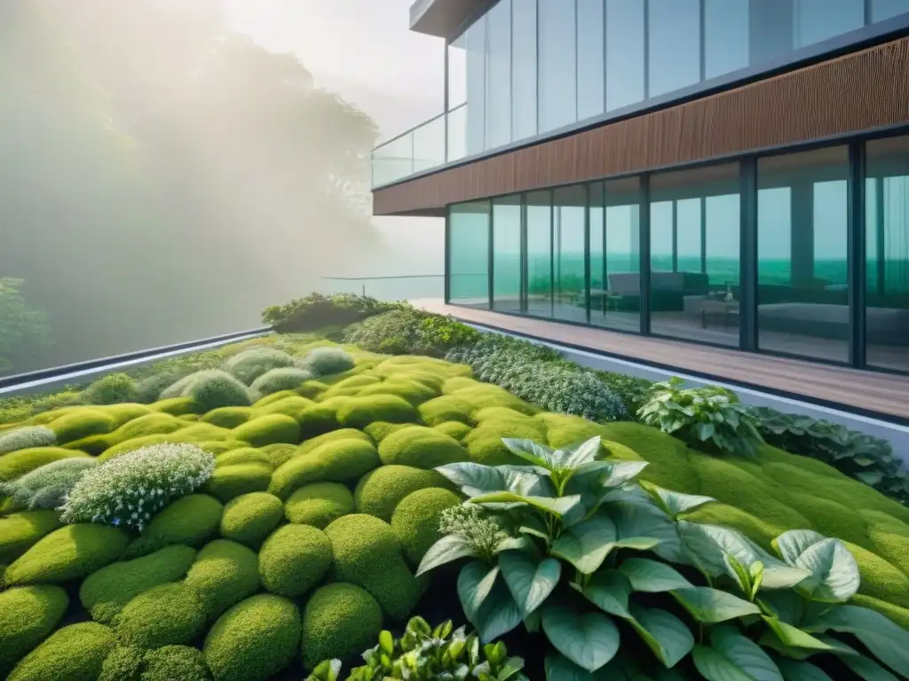 Un oasis verde en un edificio sostenible LEED, destacando la coexistencia de flora y arquitectura