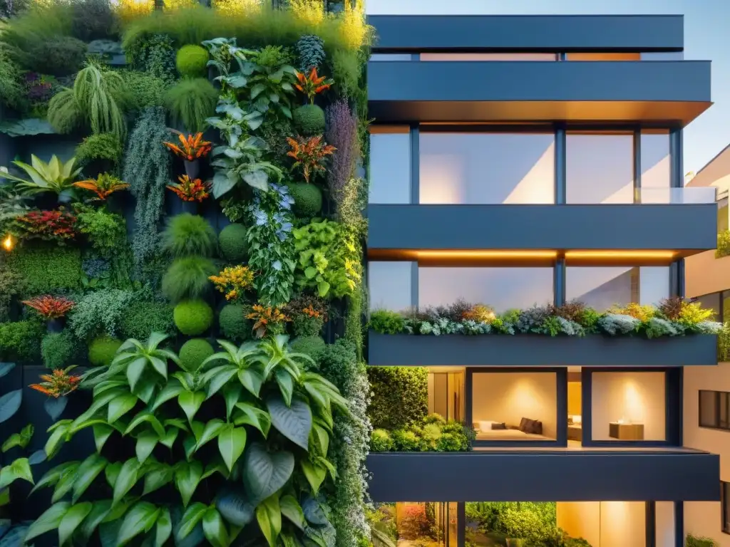 Un oasis verde en la fachada de un edificio moderno: jardines verticales urbanismo moderno sostenible