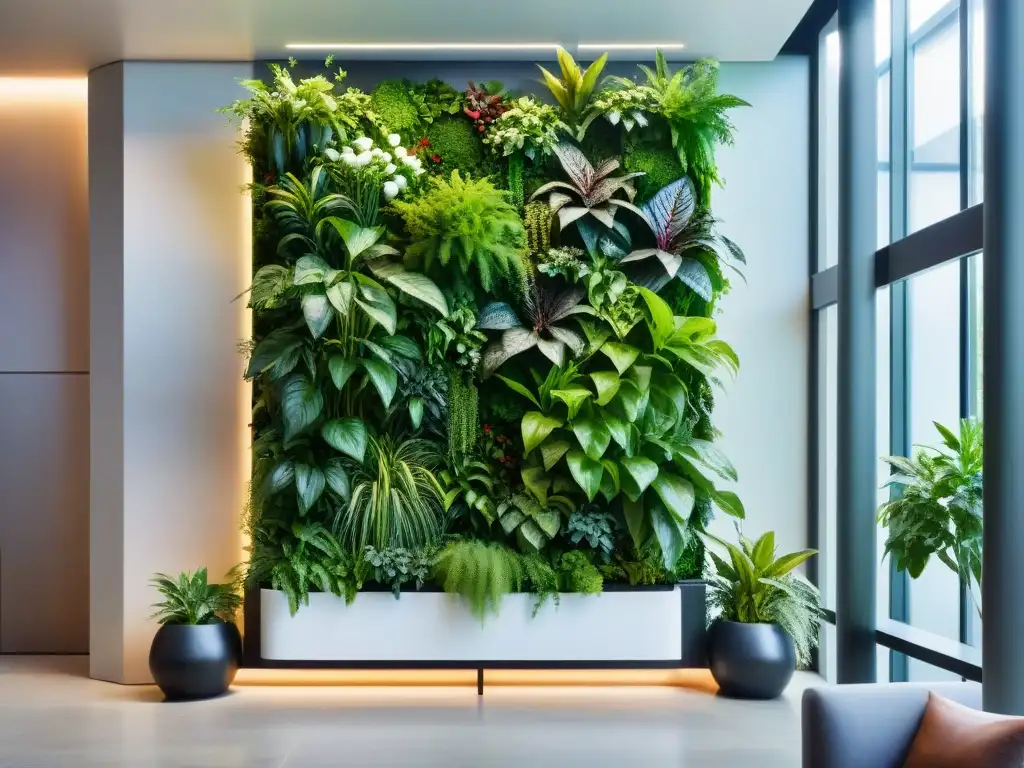 Un oasis verde en una oficina moderna: jardinería vertical sostenible en interiores