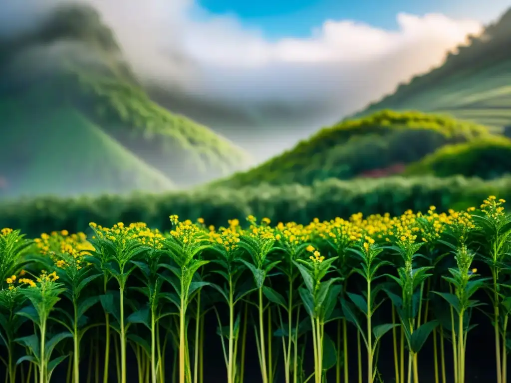 Un paisaje exuberante con plantas variadas tras la lluvia, destacando la recolección de agua lluvia y la huella ecológica