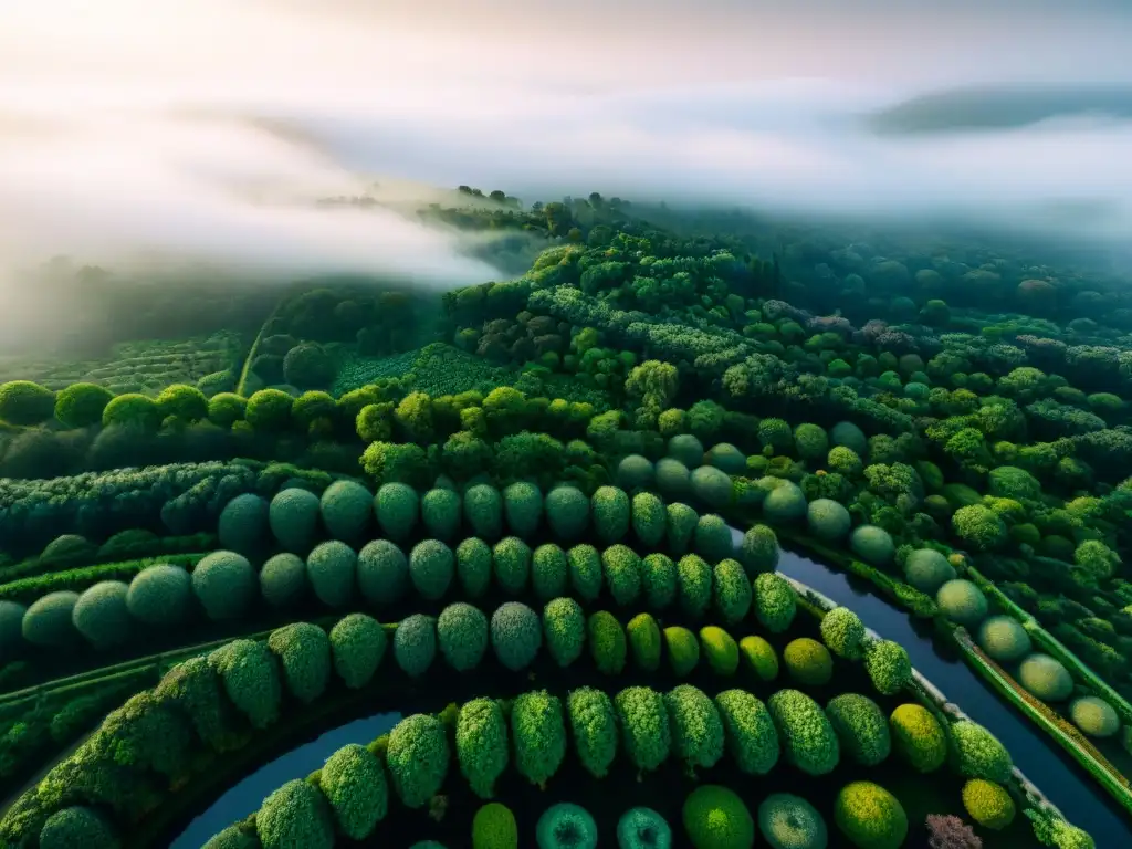 Un paisaje urbano integrando naturaleza en su diseño, reflejando la planificación urbana sostenible contra el calentamiento global