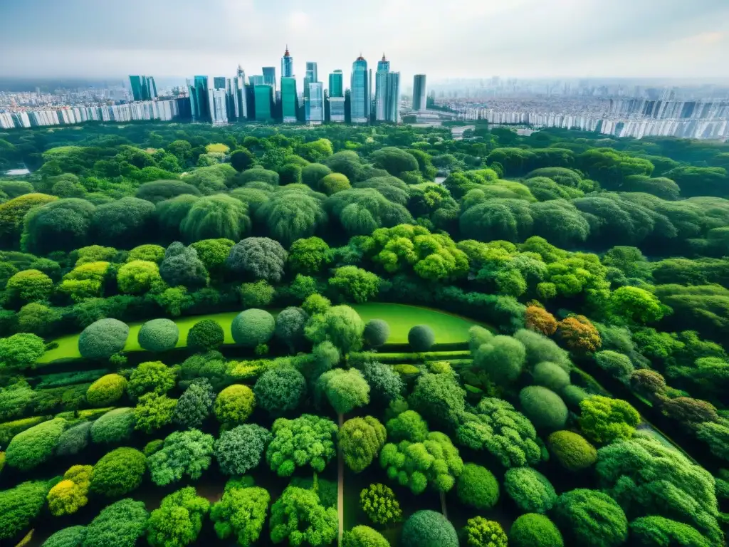 Un paisaje urbano vibrante con espacios públicos verdes, simbolizando ciudades saludables