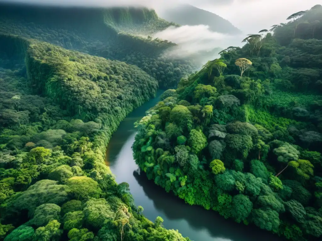 Un paisaje verde exuberante de la selva con un río serpenteante