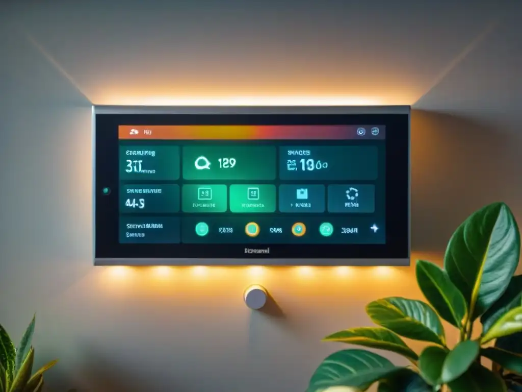 Panel de control de tecnología para hogar inteligente en vivienda verde, con ajustes ecoamigables y monitoreo solar