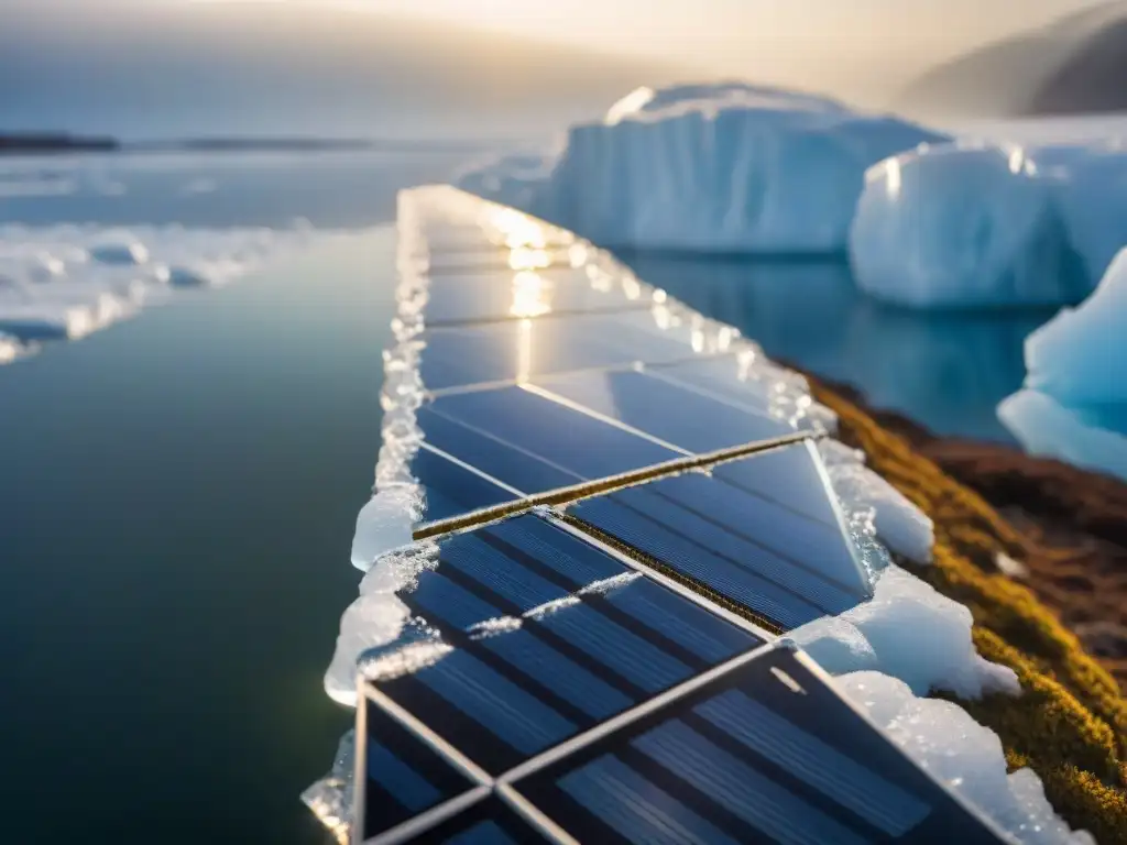 Un panel solar cubierto de hielo en clima extremo