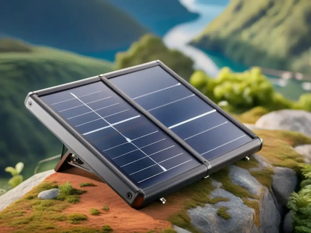 Un panel solar Anker 21W portátil en un entorno natural captando la luz del sol, ideal para los mejores gadgets hogar ecológico