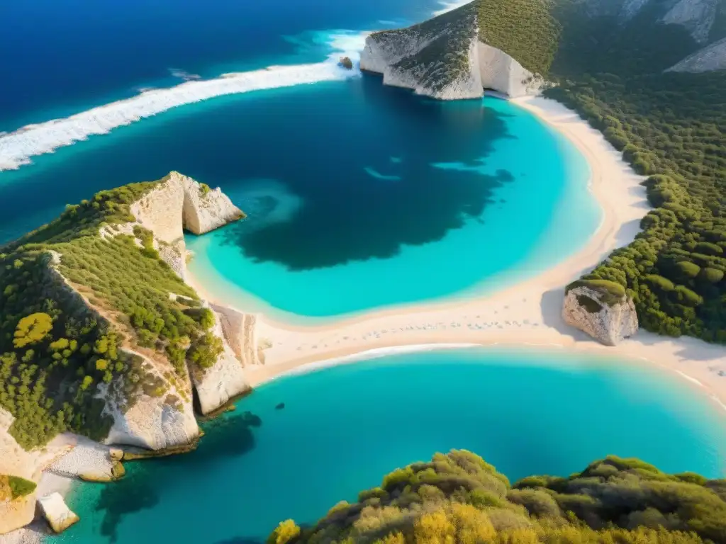 Un paraíso escondido en las Islas Griegas: playa de aguas turquesas, arena dorada y vegetación exuberante