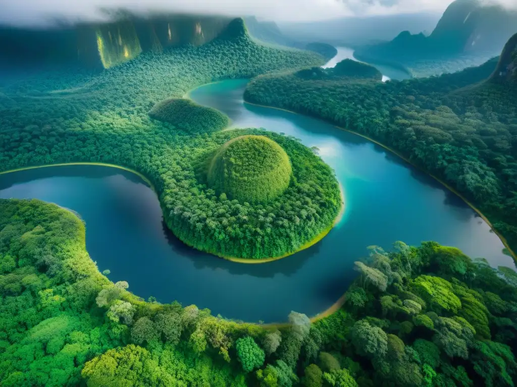 Un paraíso verde de la selva tropical con río serpenteante