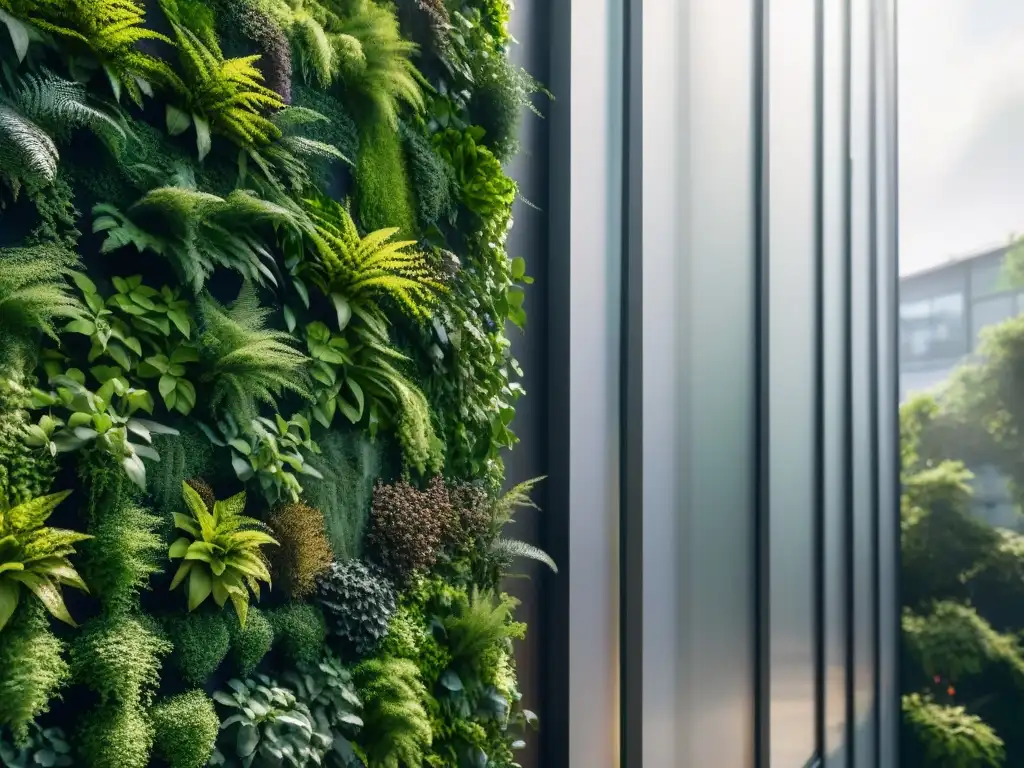 Una pared viva verde exuberante en arquitectura sostenible respetuosa con el medio ambiente, integrando naturaleza y diseño urbano