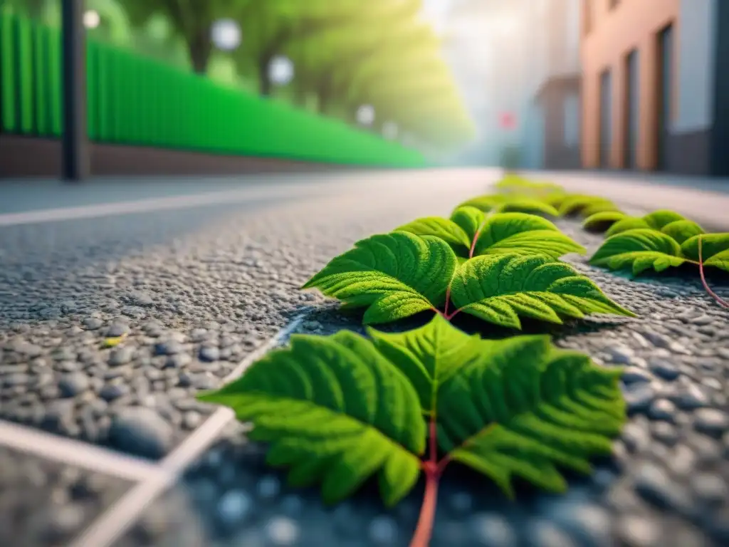 Un pavimento ecológico y sostenible cubierto de musgo verde vibrante, con la luz solar filtrándose entre las hojas