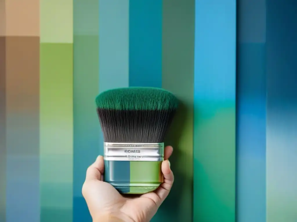 Un pintor selecciona con cuidado pinturas ecológicas para proteger ambiente, mostrando la riqueza de colores en su paleta