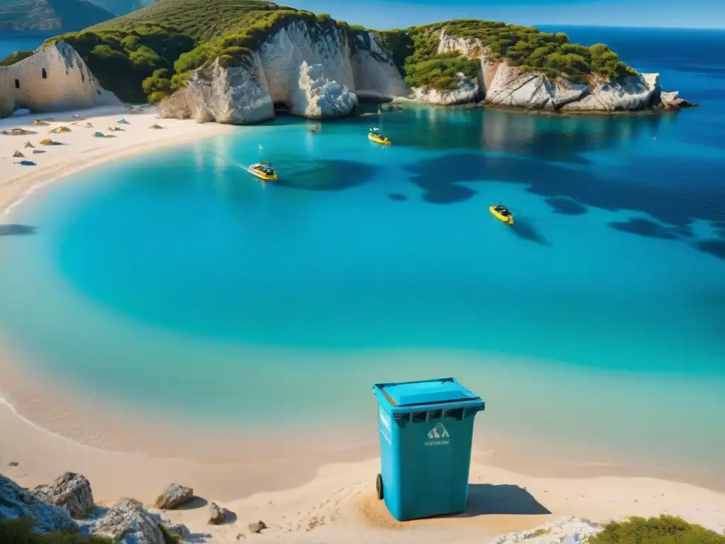 Una playa serena en una isla griega con turismo sostenible y belleza natural