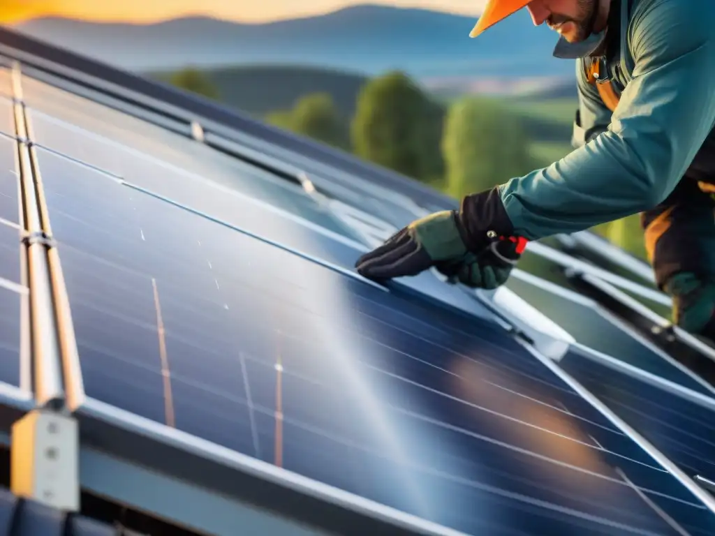 Instalación precisa de panel solar en techo para refrigeración sostenible de alimentos frescos