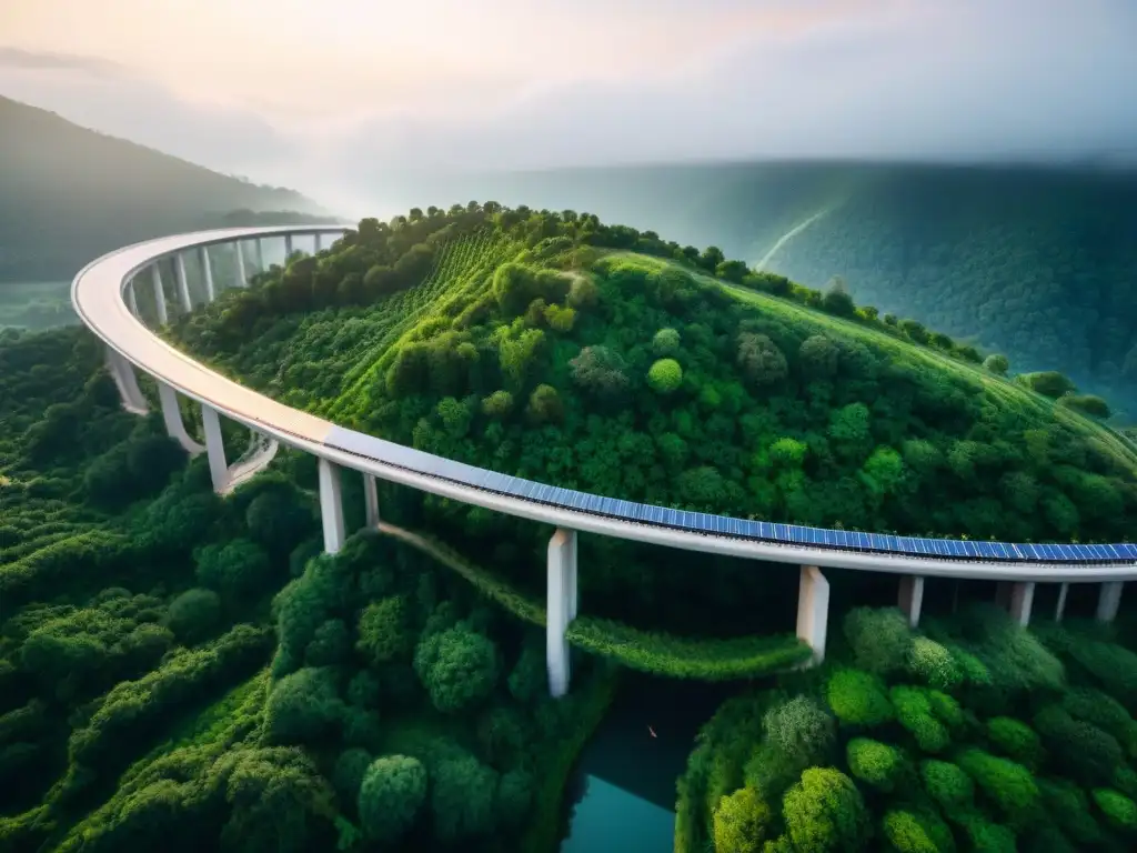 Un puente sostenible fusionado con la naturaleza en un paisaje verde exuberante