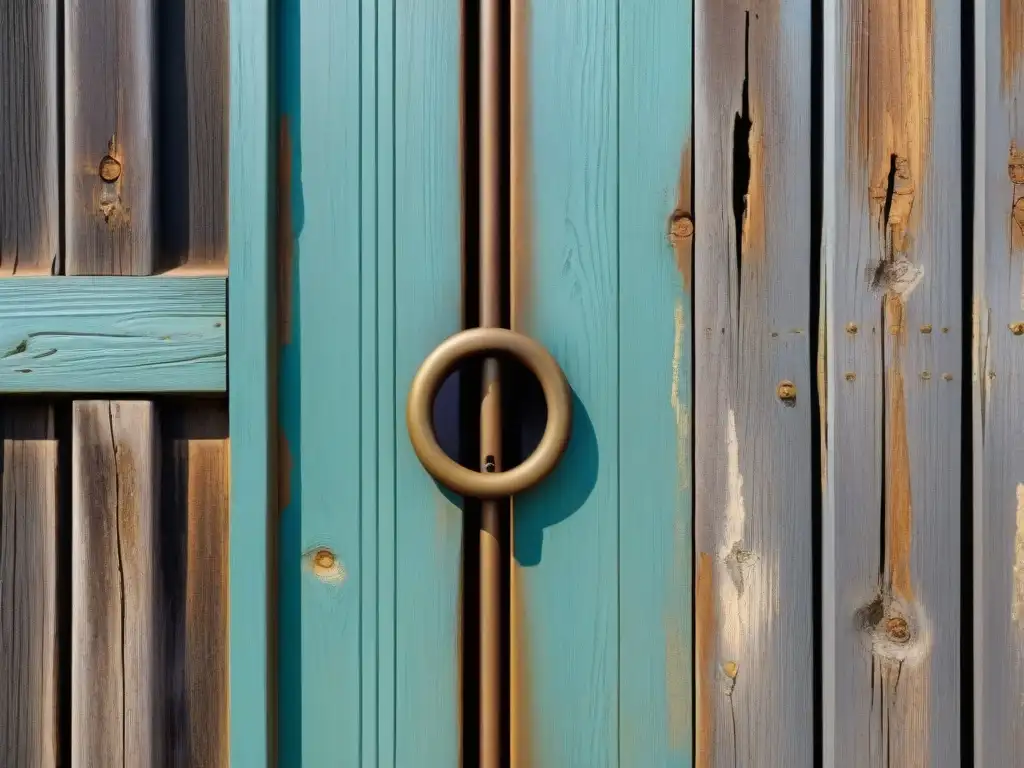 La puerta de madera desgastada con grietas y pintura descascarada muestra la belleza de lo imperfecto en Decoración ecológica con WabiSabi