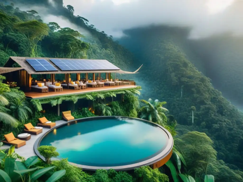 Un refugio de lujo ecoamigable en la jungla con energía solar y turbinas eólicas, piscina infinita y restaurante sostenible