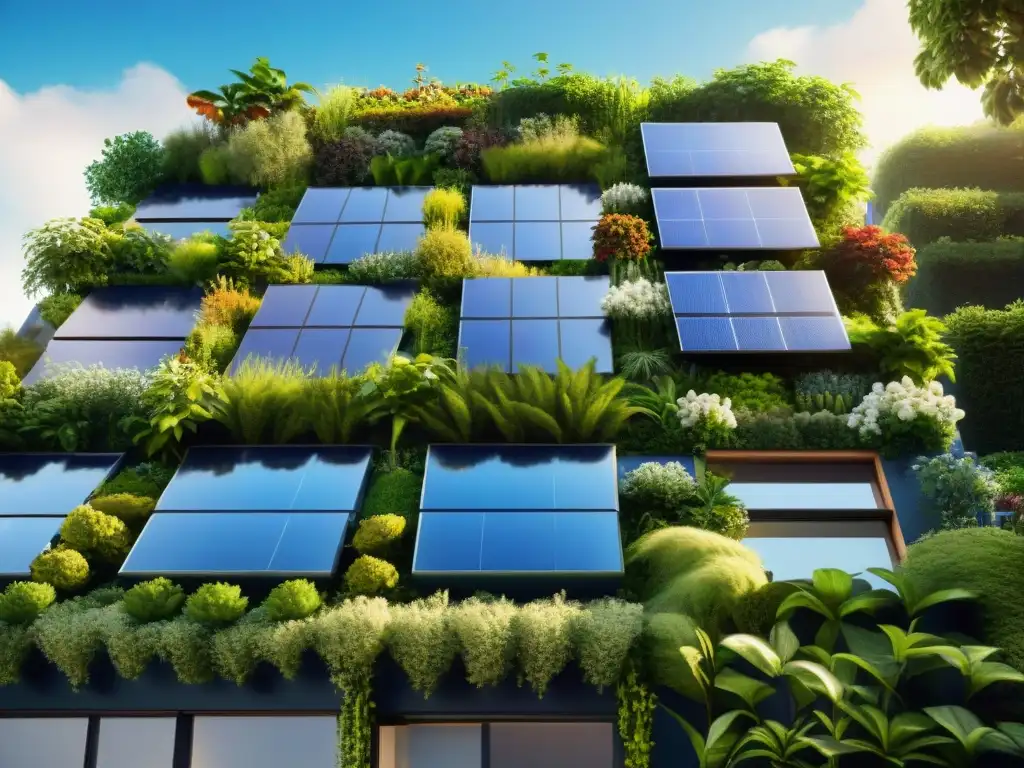 Residencia ecoamigable con jardines verticales y paneles solares, en armonía con la naturaleza