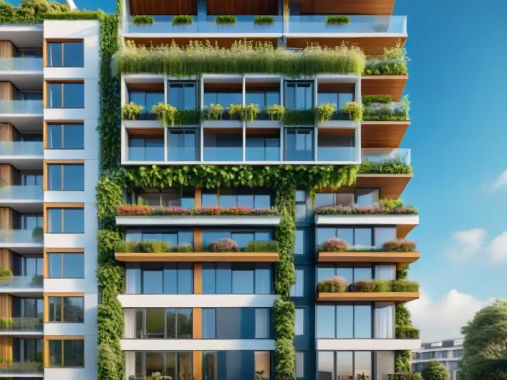 Residencia ecoamigable con paneles solares, rodeada de vegetación, cielo azul